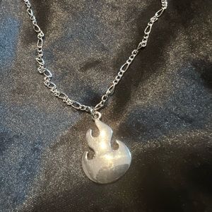 Silvertone flame necklace